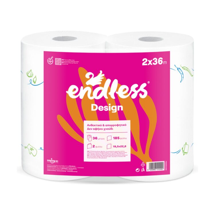 Χαρτί κουζίνας λευκό ή Design Endless 2x350gr κιβώτιο 6 πακέτα x 2 ρολά.
