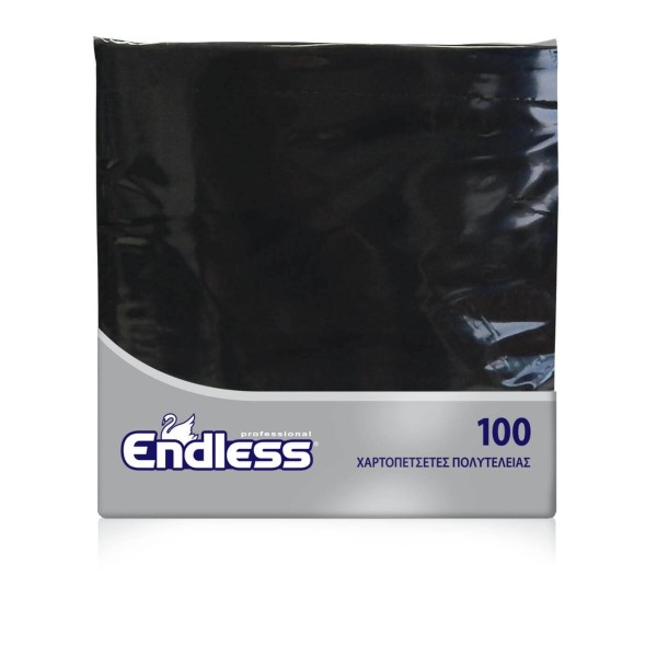 Χαρτοπετσέτα φαγητού πολυτελείας μαύρη Endless 38x38/πακέτο 100 φύλλα.