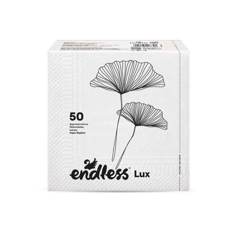 Χαρτοπετσέτα φαγητού πολυτελείας λευκή 33x33 Endless Lux πακέτο 50 φύλλα/κιβώτιο 24 πακέτα.