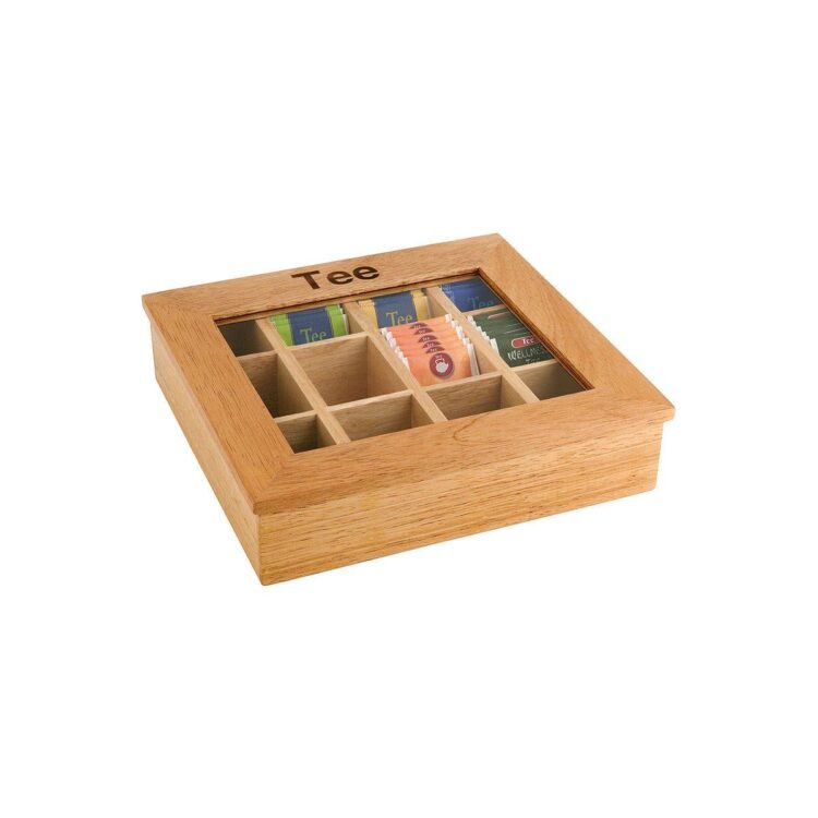 Kουτί Ξύλινο για φακελάκια Τσαγιού με 12 θήκες σε φυσικό χρώμα APS