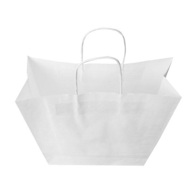 ΤΣΑΝΤΑ ΧΑΡΤΙΝΗ ΛΕΥΚΗ ΜΕ ΣΤΡΙΦΤΟ ΧΕΡΙ 42,5x32x13cm 