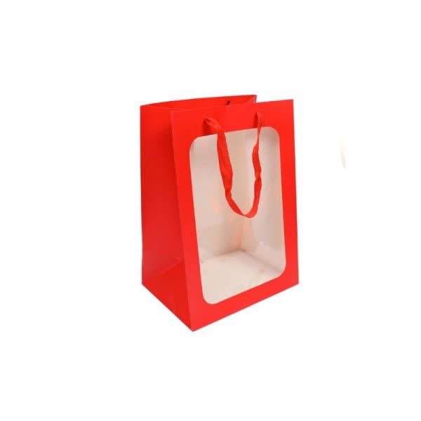 ΤΣΑΝΤΑ ΧΑΡΤΙΝΗ ΜΕ ΠΑΡΑΘΥΡΟ ΚΟΚΚΙΝΗ 30x20x16cm