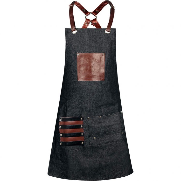 Ποδιά Barista στήθους μαύρη/δερματίνη καφέ