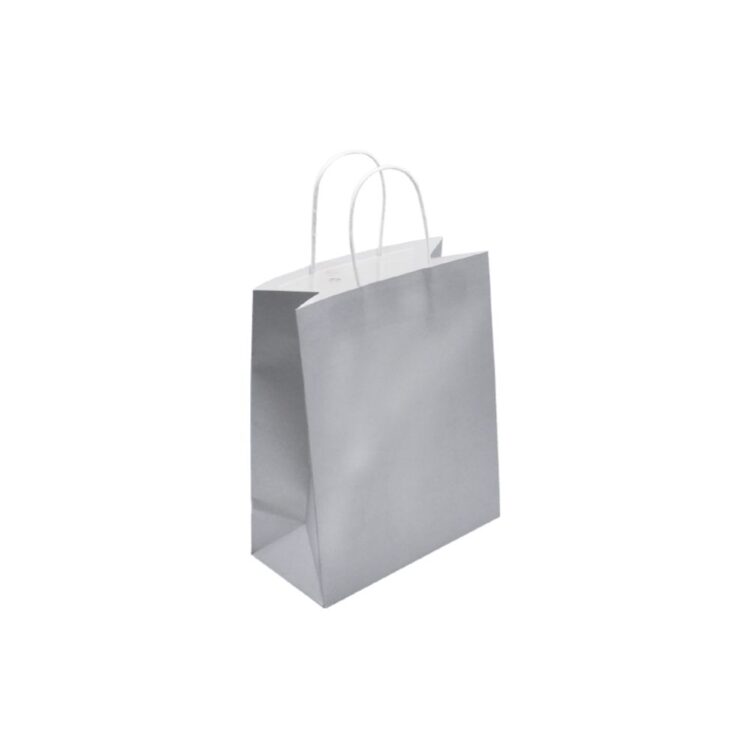 Τσάντα χάρτινη στριφτό χέρι ασημί-χρυσή- μπρονζέ 20,5x19x8
